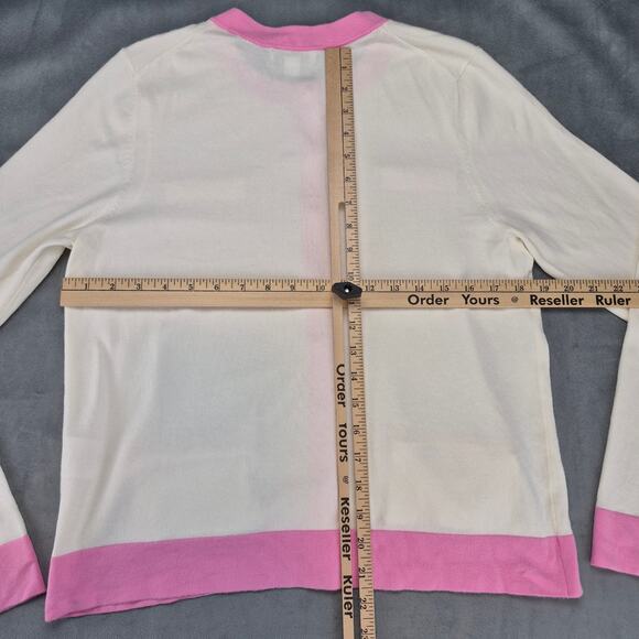 Charter Club Barbie Core Clueless Cream & Pink Contrast Trim Cardigan Sweater L - Picture 6 of 7